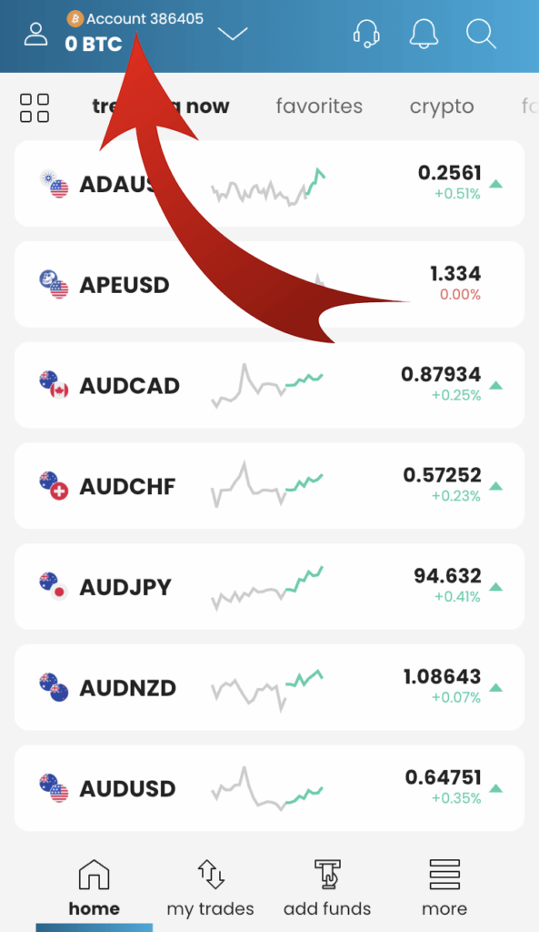 Account category on Simple FX mobile app