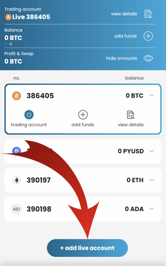 Adding live account on Simple FX mobile app