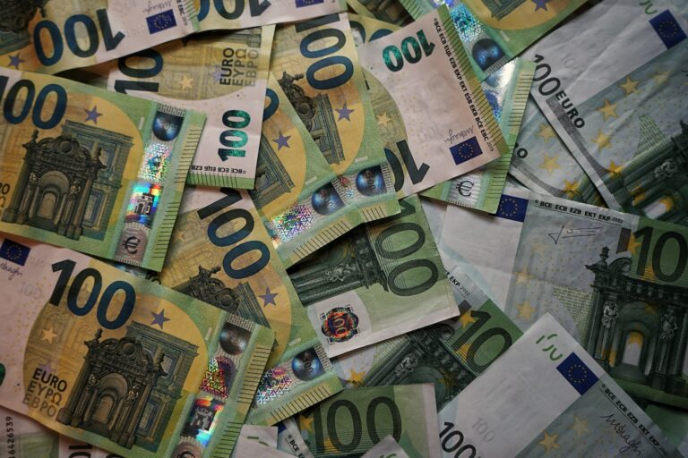 Euro history: banknotes of the European currency.
