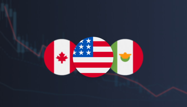 USA-Canada tariffs causes massive falls on Canadian, American, and Mexican markets.